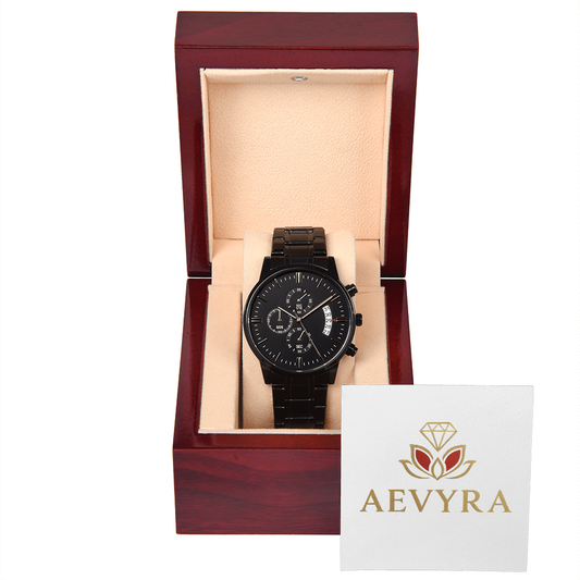 Aevyra Black Luxury Chronograph Watch – Elegant Stainless Steel Timepiece Gift for Him | Perfect for Anniversary, Birthday, or Holiday