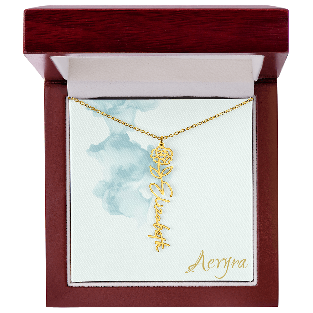 Aevyra “Forever & Bloom” Custom Rose Name Necklace – Personalized Gold Flower Pendant Gift for Her