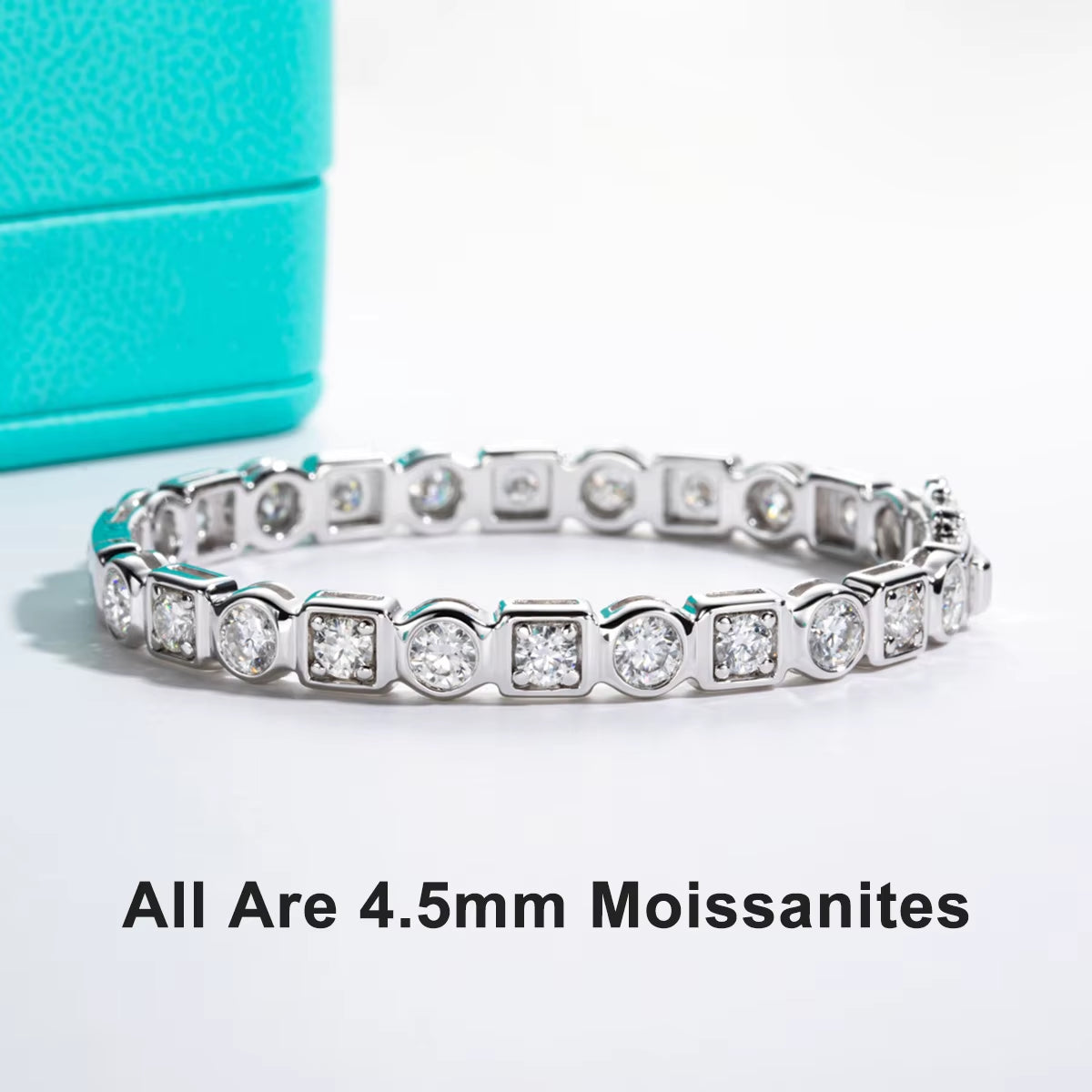 Anujewel 4.5Mm D Color Moissanite Diamond Luxurious Silver Bracelet 18K White Gold Plated Bezel Bangles for Woman Jewelry Gifts