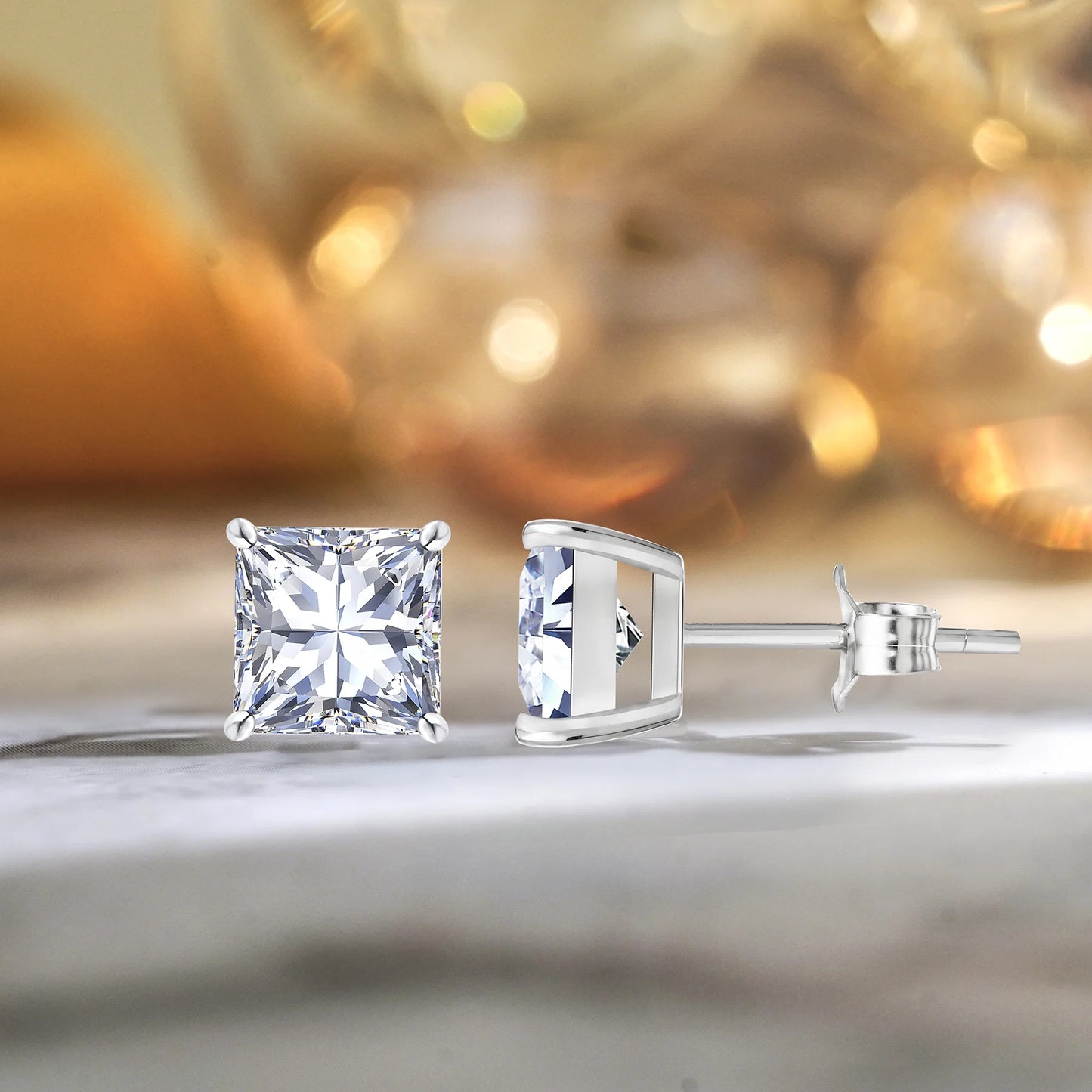 2 Carat Princess Cut Moissanite Stud Earrings for Women – 18K White Gold Plated 4-Prong Solitaire Earrings | Sparkling Diamond Alternative by Aevyra