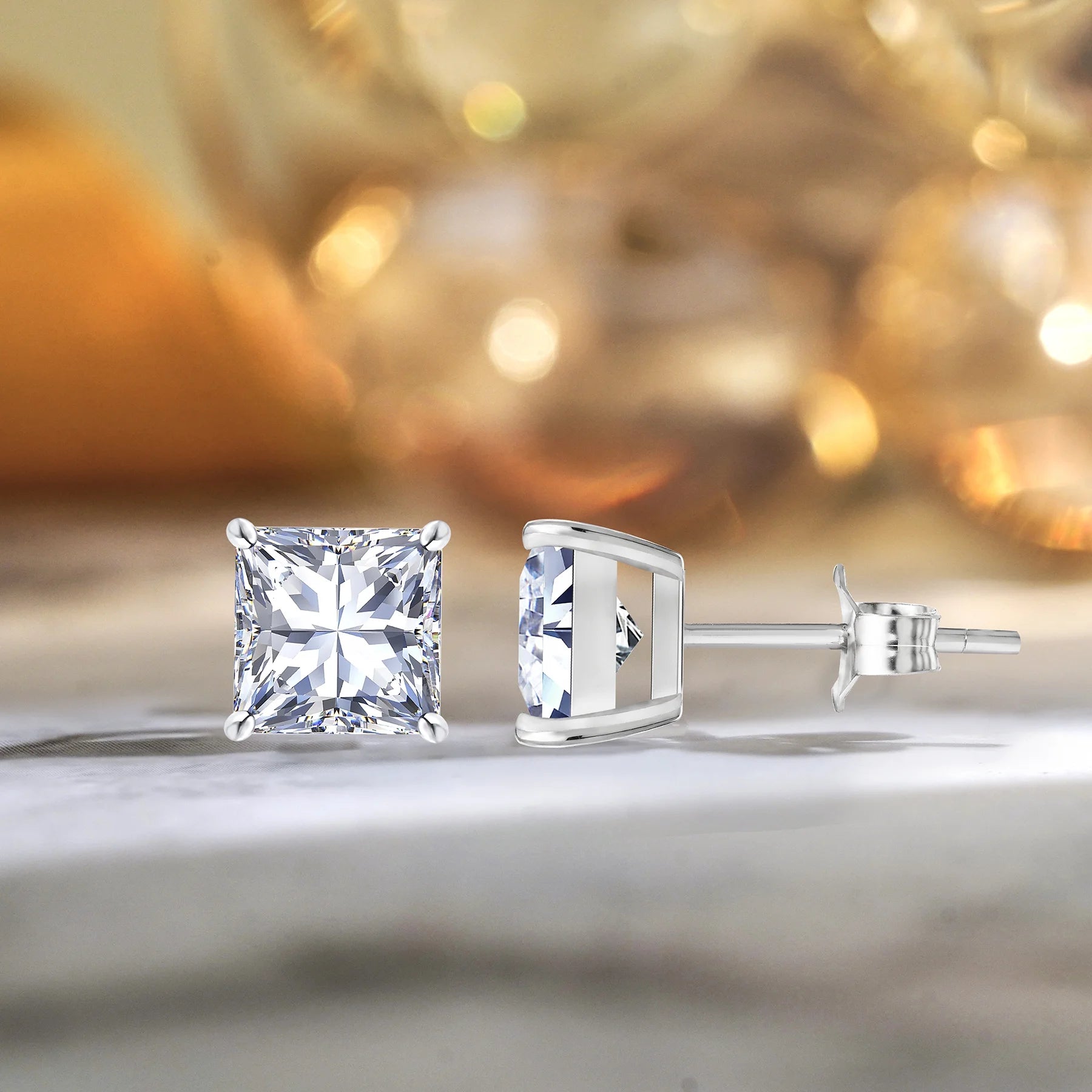 2 Carat Princess Cut Moissanite Stud Earrings for Women – 18K White Gold Plated 4-Prong Solitaire Earrings | Sparkling Diamond Alternative by Aevyra