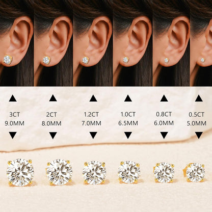 2Ct Round Brilliant Cut Moissanite Earrings – 6.5mm D Color Lab-Created Diamond Alternative | 18K Yellow Gold Plated Sterling Silver Push-Back Studs for Women, Men & Girls by Aevyra