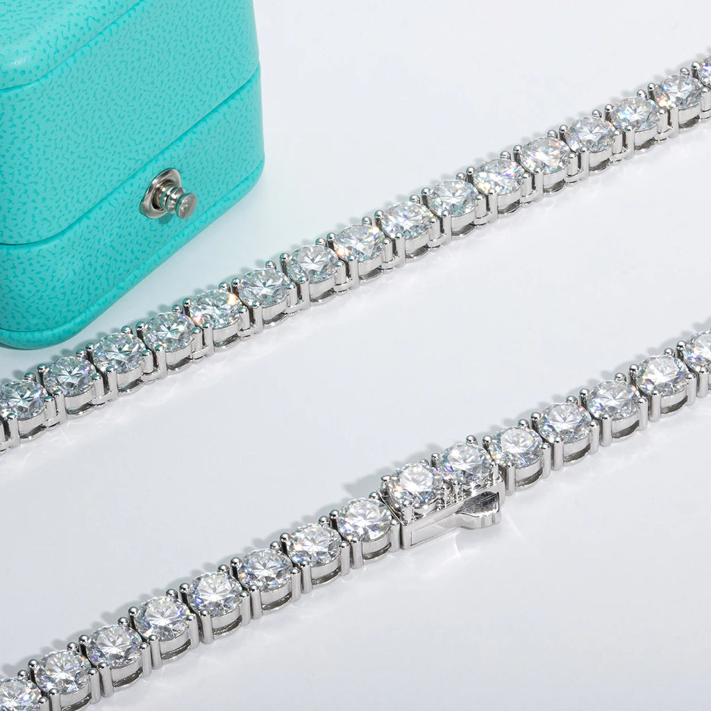 Anujewe 6.5Mm 66Cttw D Color Moissanite Diamond Tennis Chain Necklace 925 Sterling Silver 18K Gold Plated Neckalces Jewelry