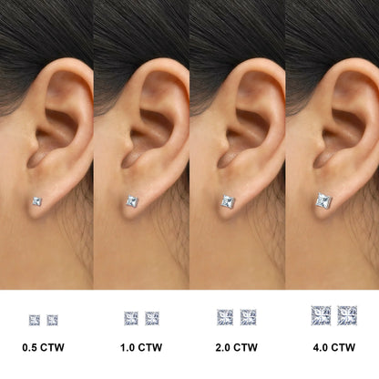 2 Carat Princess Cut Moissanite Stud Earrings for Women – 18K White Gold Plated 4-Prong Solitaire Earrings | Sparkling Diamond Alternative by Aevyra