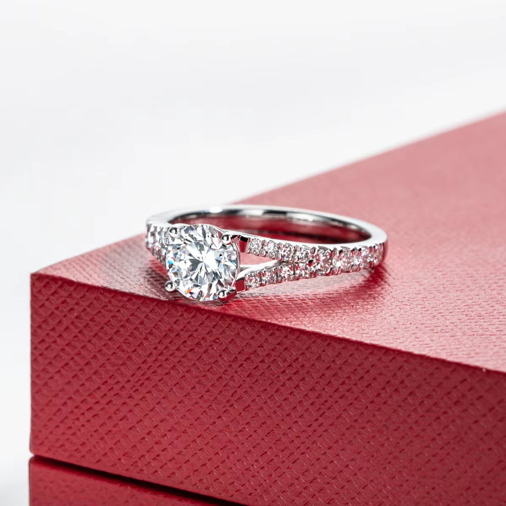 14K White Gold IGI 1Ct D Color VVS Lab Grown Diamond Engagement Rings Split Shank Promise Ring Anniversary Gifts