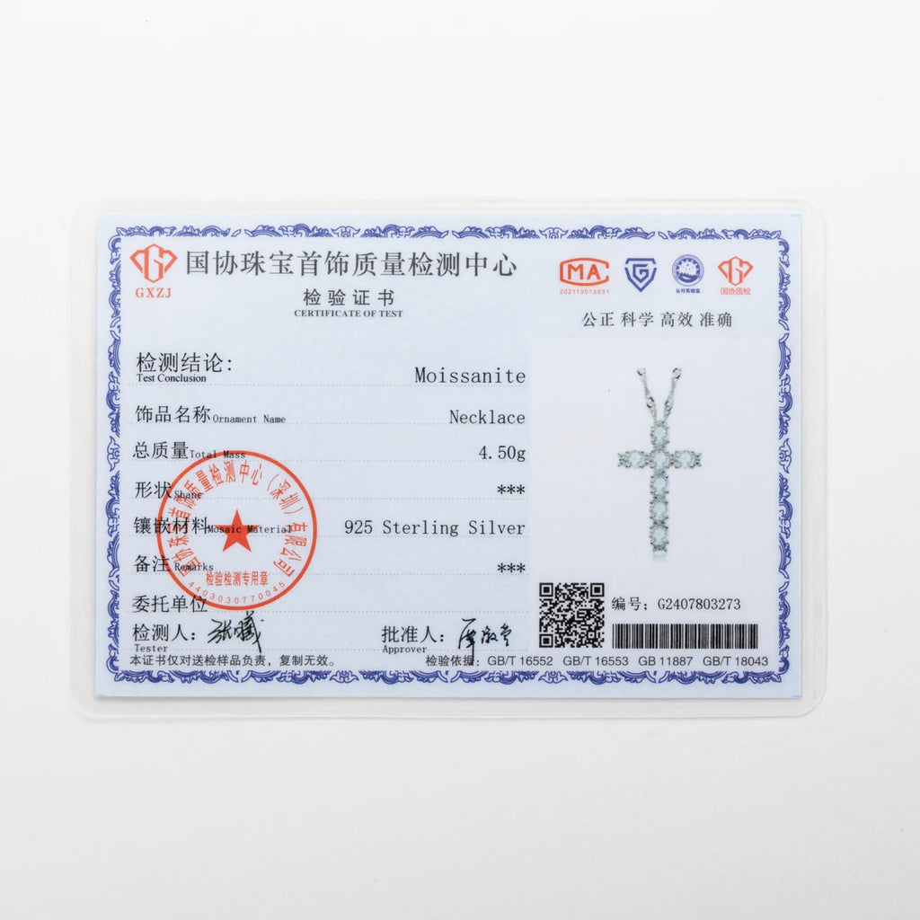 Anujewel 4MM 2.1 Carat D Color Moissanite Diamond Cross Pendant Necklace 925 Sterling Silver 18K Gold Plated Customs Jewelry