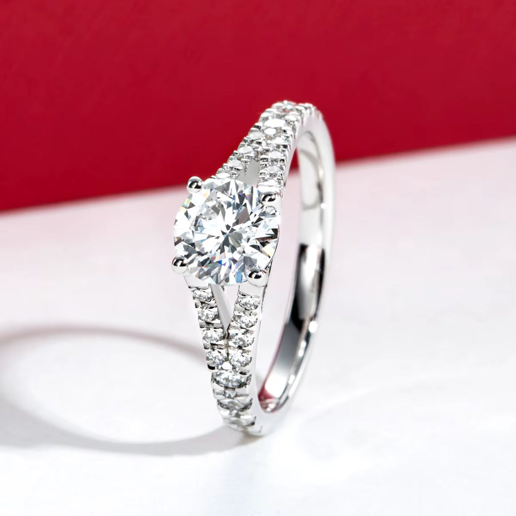 14K White Gold IGI 1Ct D Color VVS Lab Grown Diamond Engagement Rings Split Shank Promise Ring Anniversary Gifts