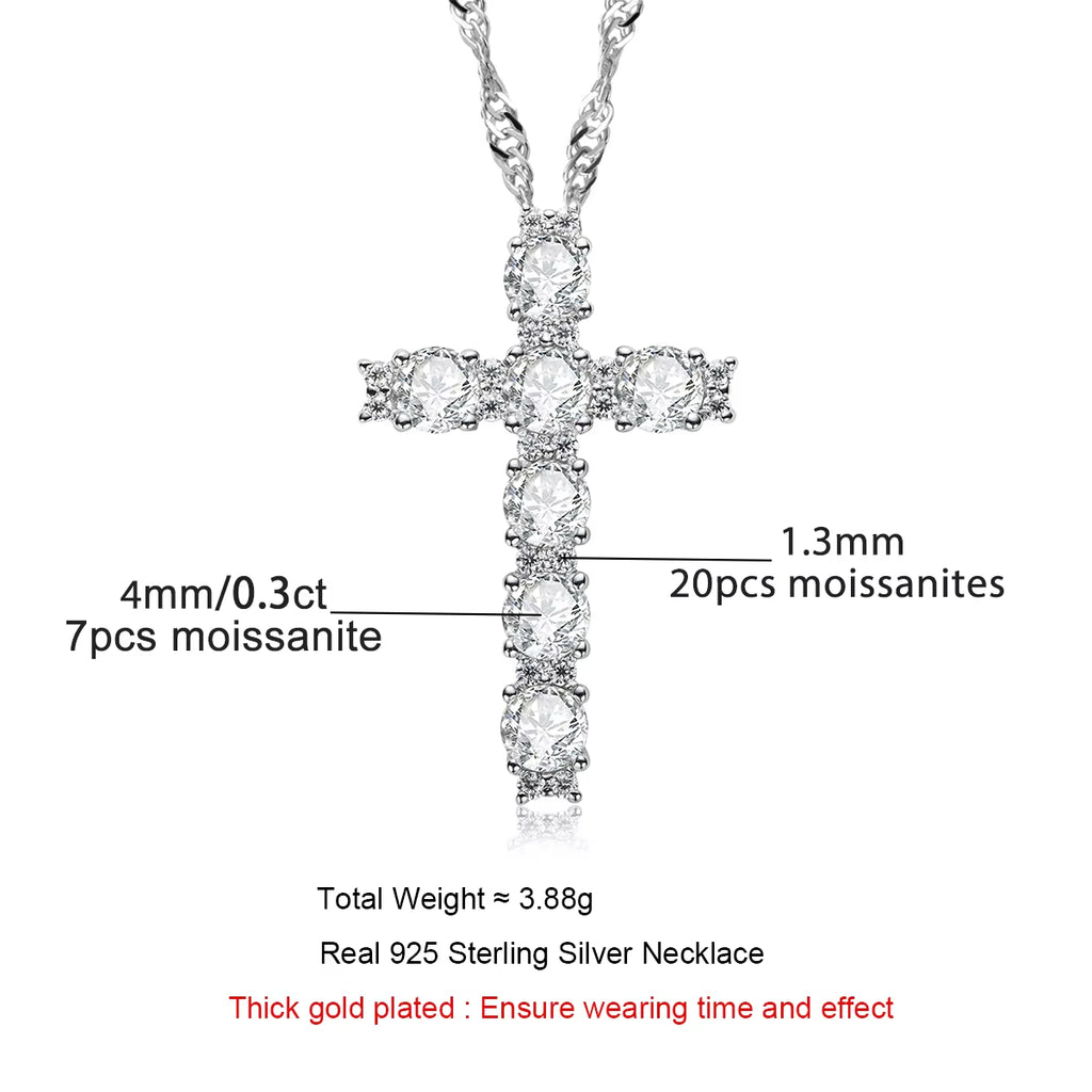 Anujewel 4MM 2.1 Carat D Color Moissanite Diamond Cross Pendant Necklace 925 Sterling Silver 18K Gold Plated Customs Jewelry