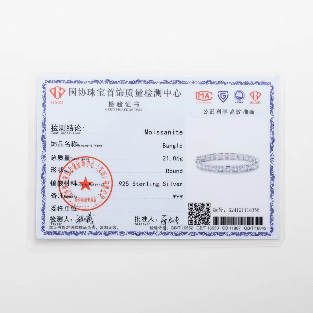 Anujewel 4.5Mm D Color Moissanite Diamond Luxurious Silver Bracelet 18K White Gold Plated Bezel Bangles for Woman Jewelry Gifts