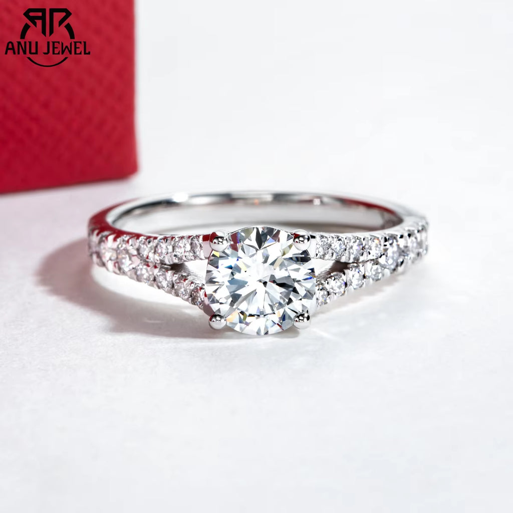 14K White Gold IGI 1Ct D Color VVS Lab Grown Diamond Engagement Rings Split Shank Promise Ring Anniversary Gifts