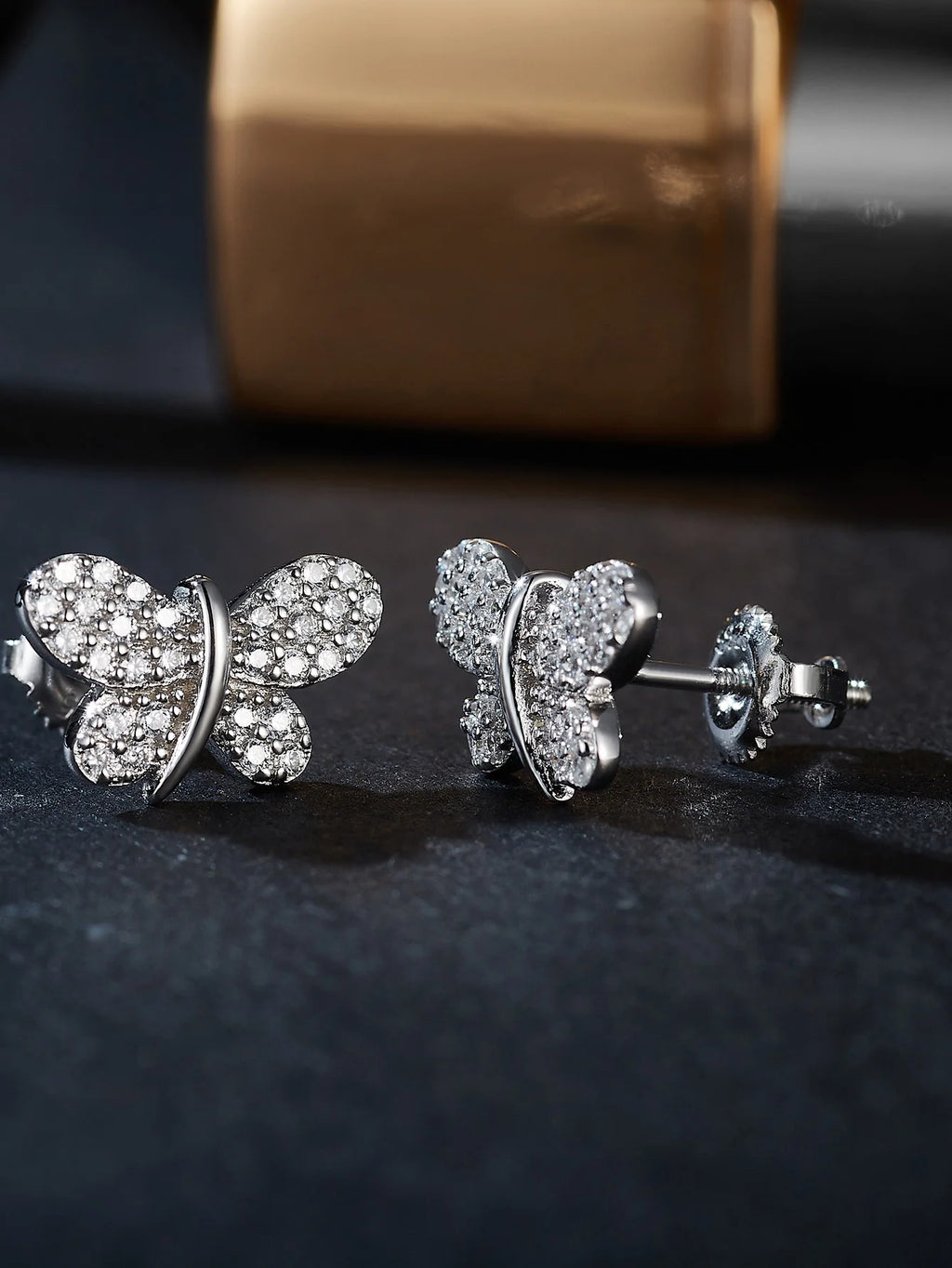 Trendy Butterfly Design Full Moissanite Earrings for Engagement Bridal Party Gold Plated Stud Earring Female