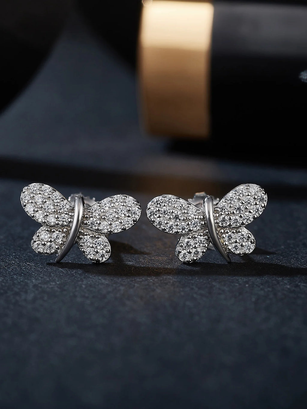 Trendy Butterfly Design Full Moissanite Earrings for Engagement Bridal Party Gold Plated Stud Earring Female