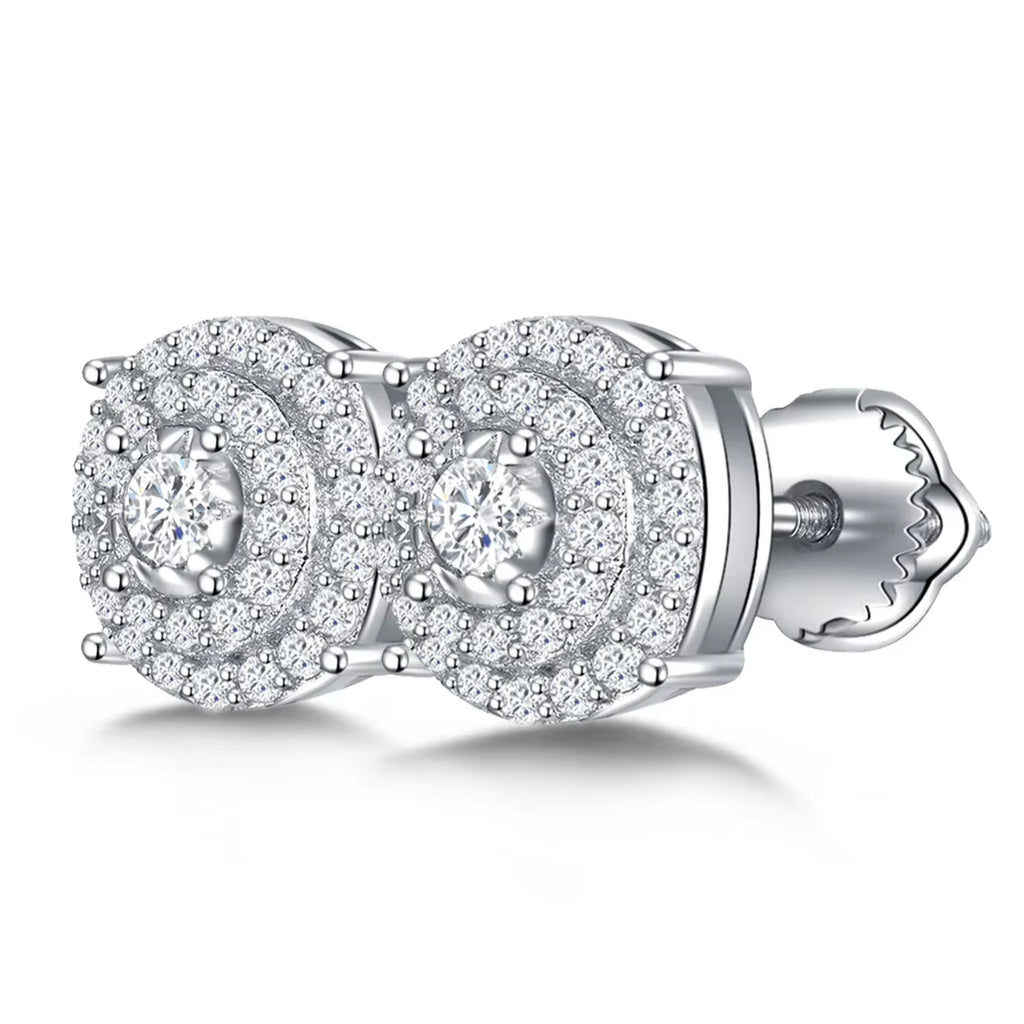 Classic UNISEX Platinum-Plated 925 Sterling Sliver Earrings round Flower-Style Moissanite Stud Earrings Party Jewelry Gift