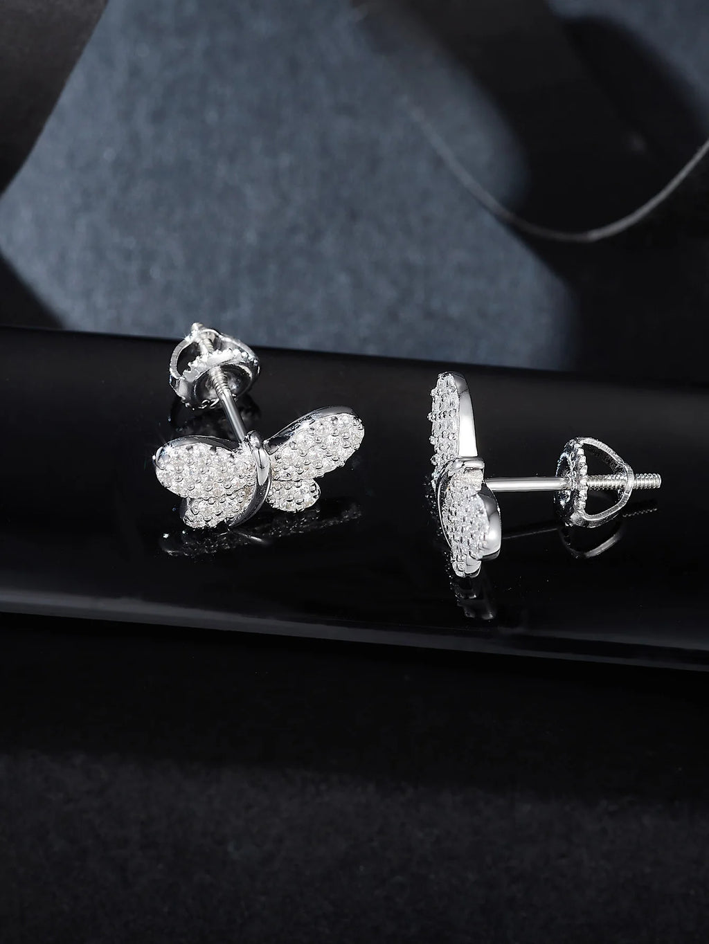 Trendy Butterfly Design Full Moissanite Earrings for Engagement Bridal Party Gold Plated Stud Earring Female