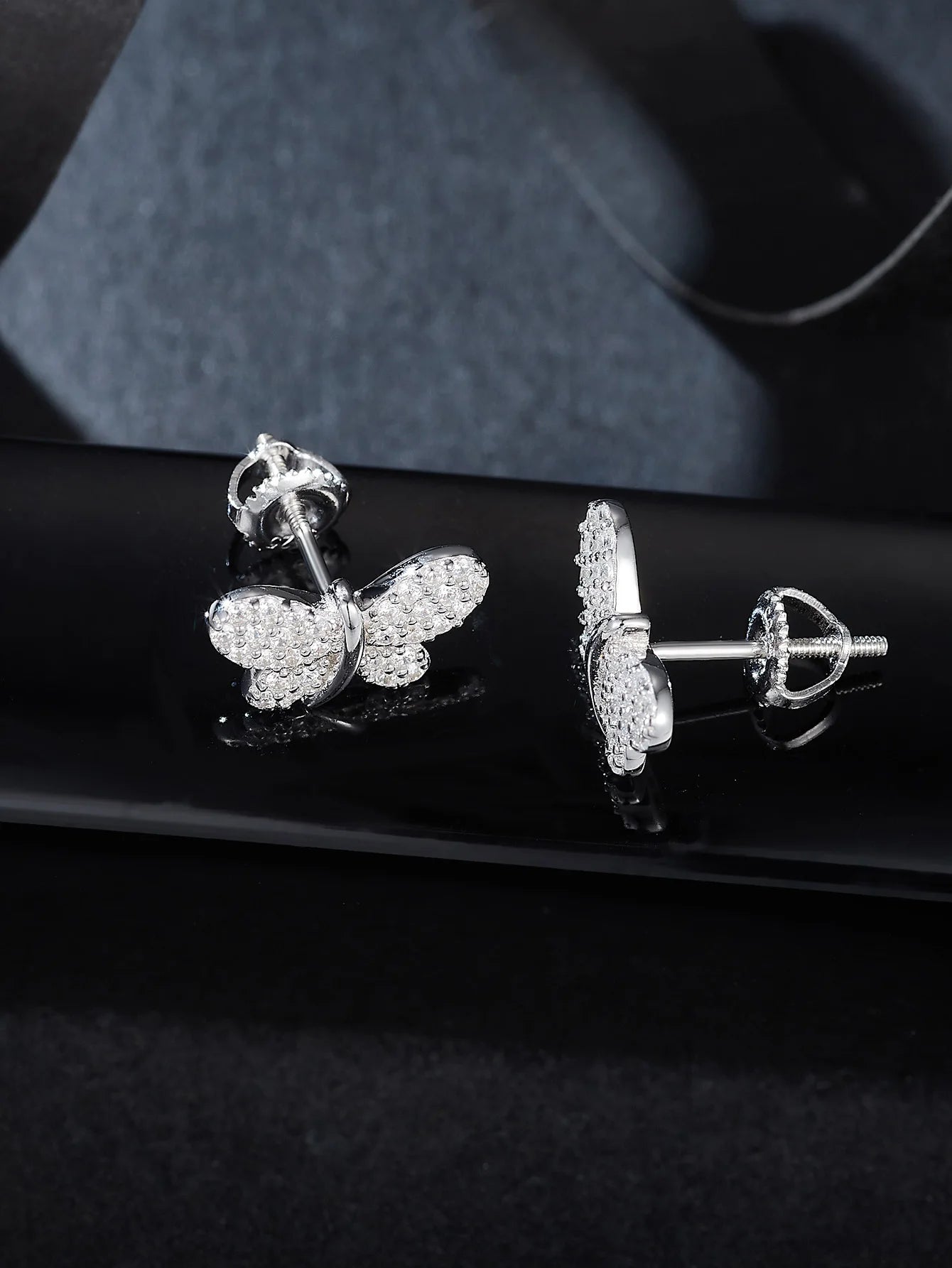 Trendy Butterfly Design Full Moissanite Earrings for Engagement Bridal Party Gold Plated Stud Earring Female