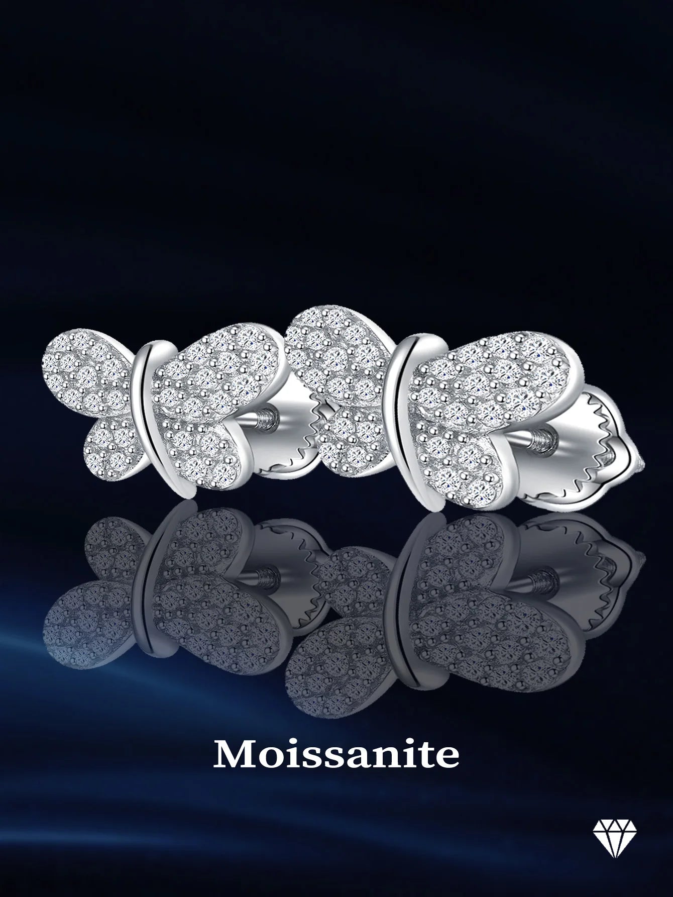 Trendy Butterfly Design Full Moissanite Earrings for Engagement Bridal Party Gold Plated Stud Earring Female