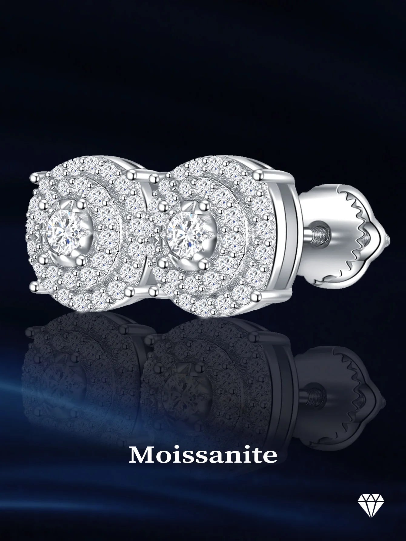 Classic UNISEX Platinum-Plated 925 Sterling Sliver Earrings round Flower-Style Moissanite Stud Earrings Party Jewelry Gift