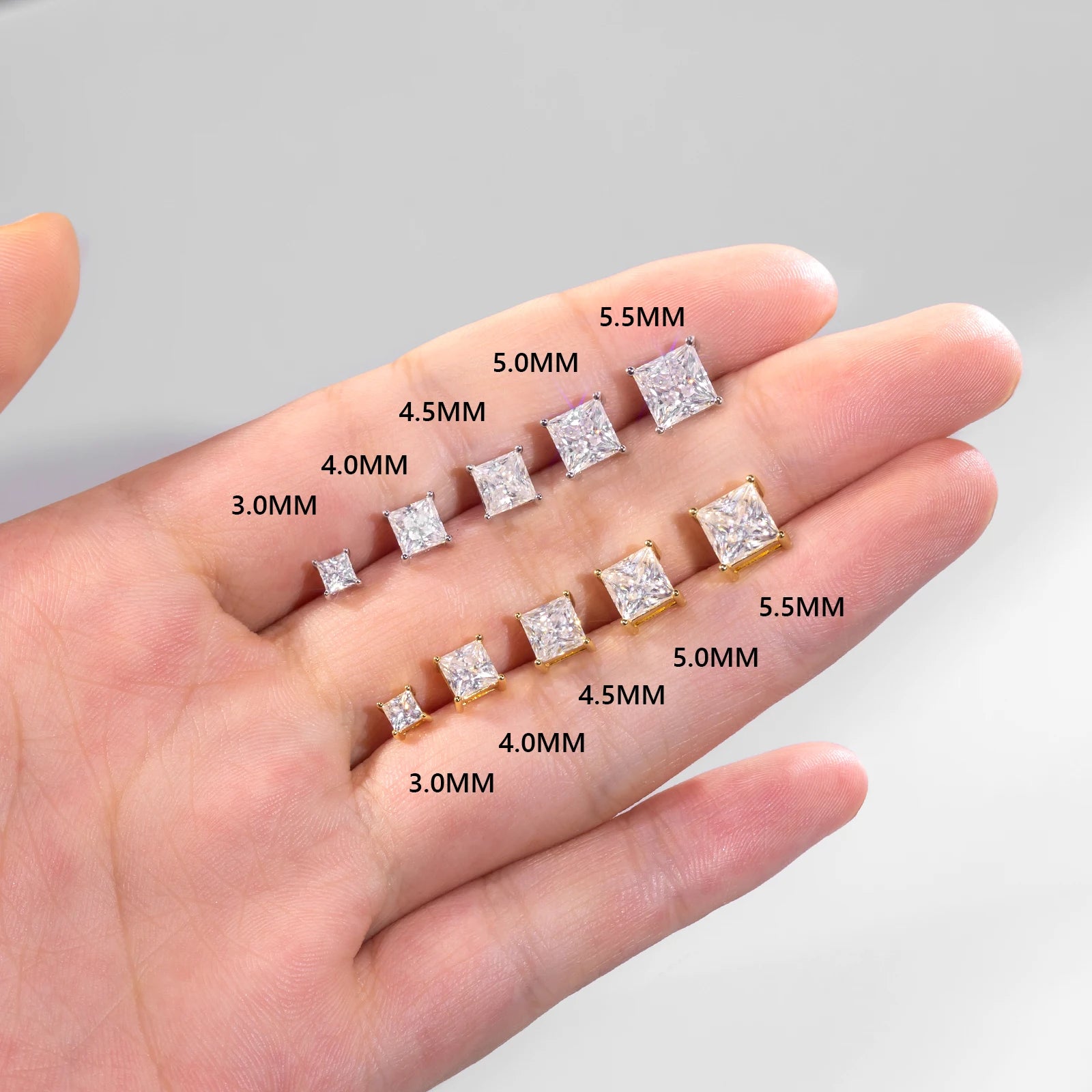 Princess Cut Moissanite Stud Earrings – 14K White Gold Vermeil on 925 Sterling Silver | VVS1 Lab-Created Diamond Alternative Jewelry for Men & Women by Aevyra