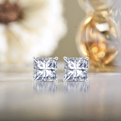 2 Carat Princess Cut Moissanite Stud Earrings for Women – 18K White Gold Plated 4-Prong Solitaire Earrings | Sparkling Diamond Alternative by Aevyra