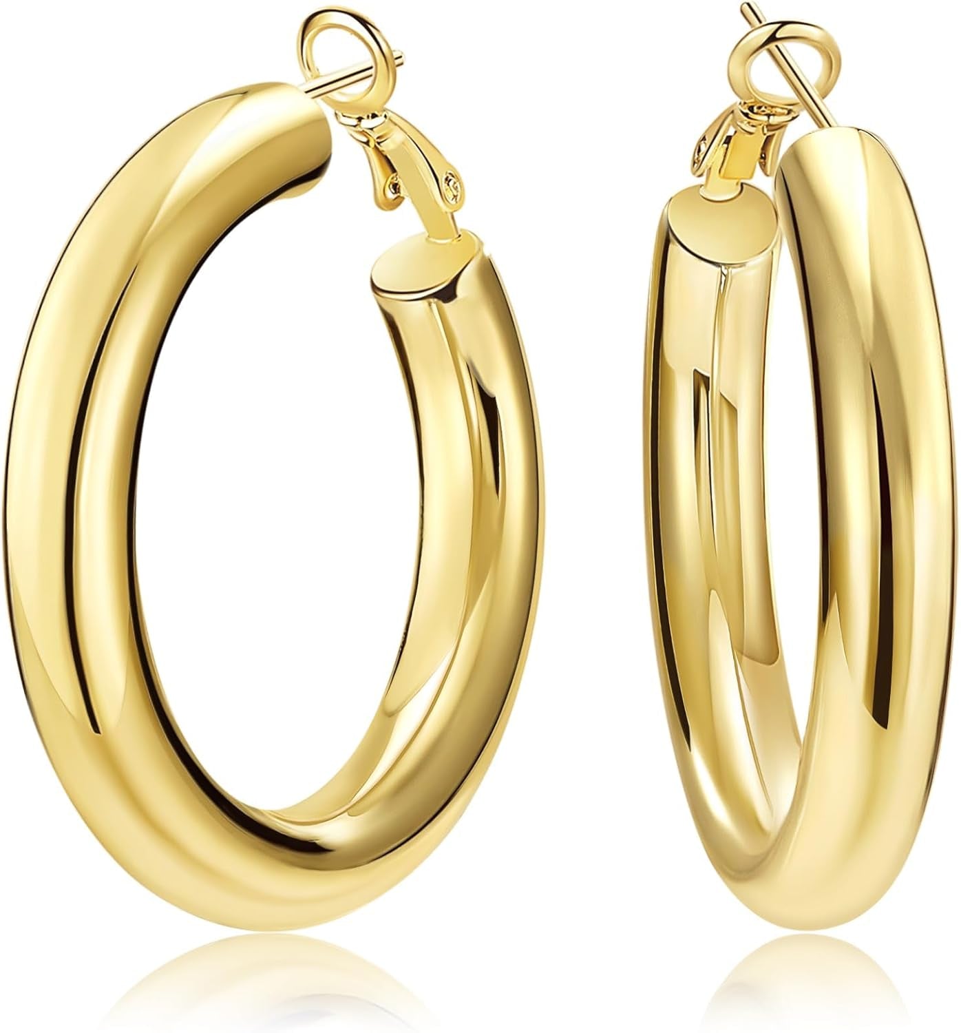 Chunky Gold Hoop Earrings for Women – 14K Gold Plated Hollow Tube Thick Hoops | Lightweight Statement Earrings & Graduation Gift by Aevyra