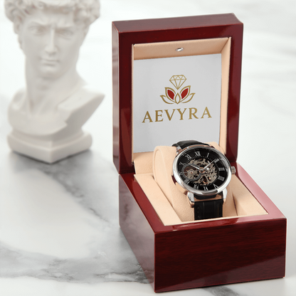 Aevyra Luxury Skeleton Automatic Watch – Elegant Mechanical Timepiece Gift for Him | Anniversary, Birthday, or Holiday Present
