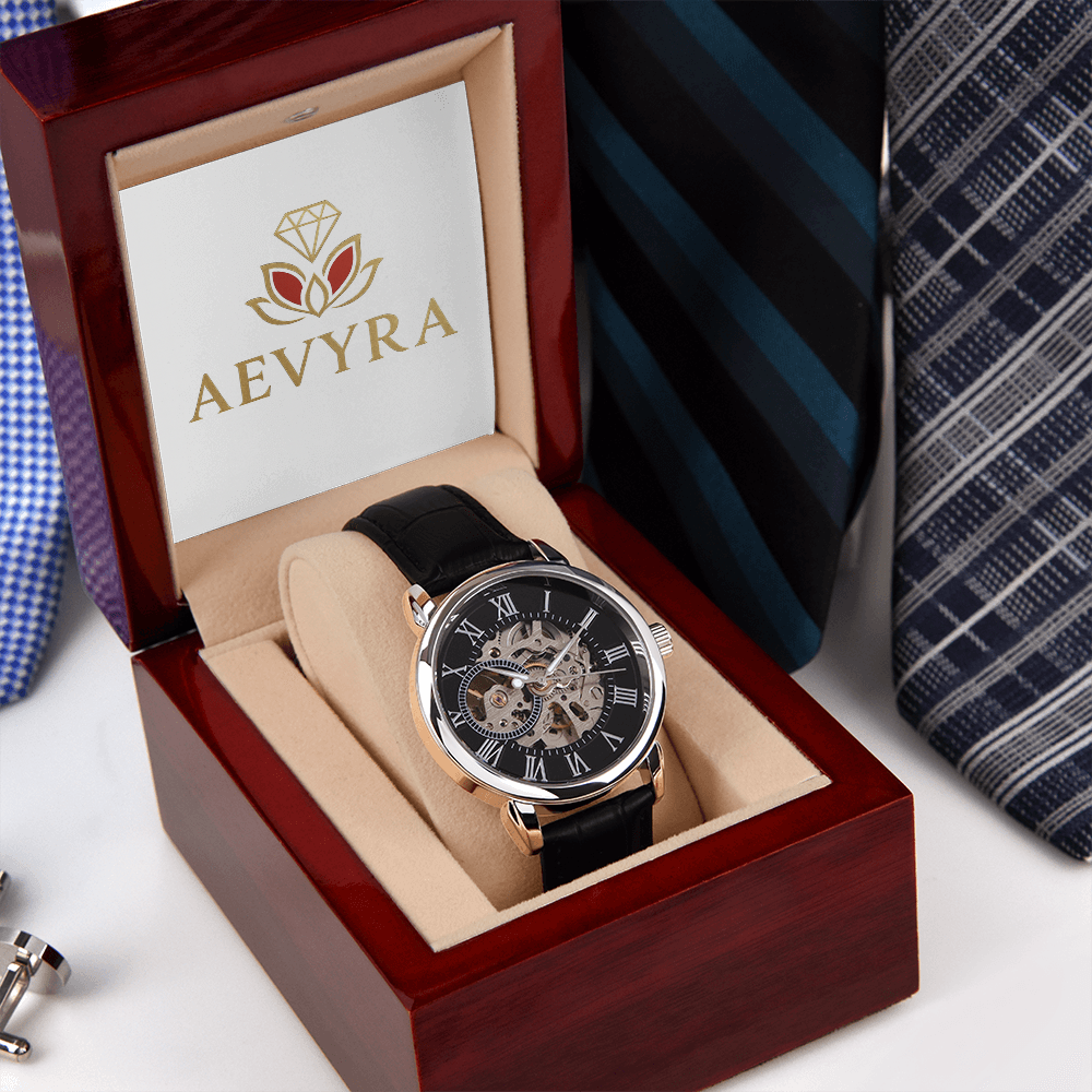 Aevyra Luxury Skeleton Automatic Watch – Elegant Mechanical Timepiece Gift for Him | Anniversary, Birthday, or Holiday Present