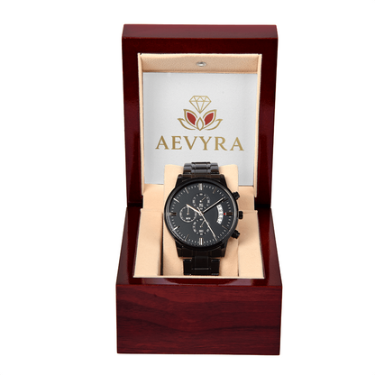 Aevyra Black Luxury Chronograph Watch – Elegant Stainless Steel Timepiece Gift for Him | Perfect for Anniversary, Birthday, or Holiday