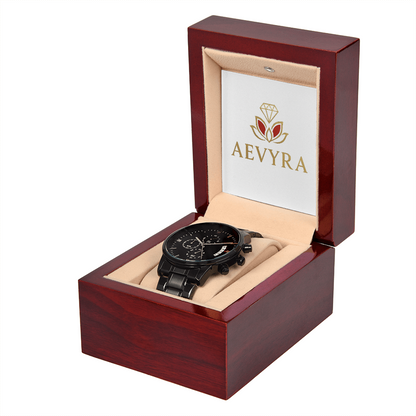 Aevyra Black Luxury Chronograph Watch – Elegant Stainless Steel Timepiece Gift for Him | Perfect for Anniversary, Birthday, or Holiday