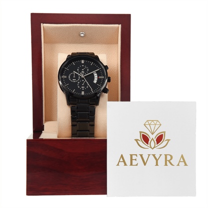 Aevyra Black Luxury Chronograph Watch – Elegant Stainless Steel Timepiece Gift for Him | Perfect for Anniversary, Birthday, or Holiday