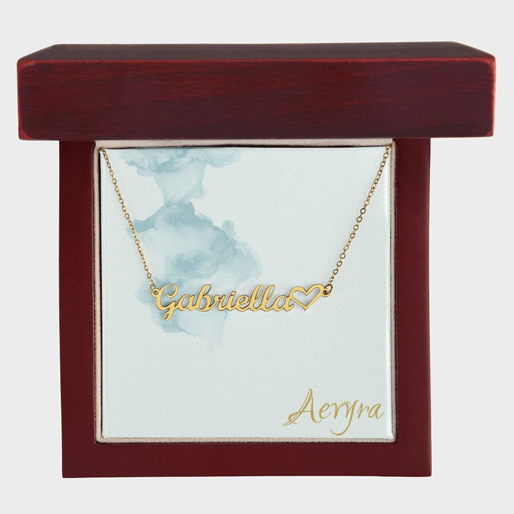Aevyra Custom Name Necklace with Heart – Personalized 18K Gold or Silver Nameplate Jewelry Gift for Her, Girlfriend, or Wife