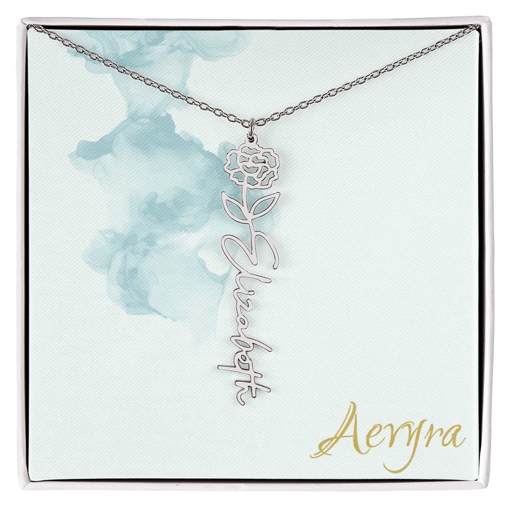 Aevyra “Forever & Bloom” Custom Rose Name Necklace – Personalized Gold Flower Pendant Gift for Her