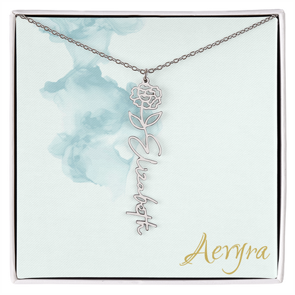 Aevyra “Forever & Bloom” Custom Rose Name Necklace – Personalized Gold Flower Pendant Gift for Her