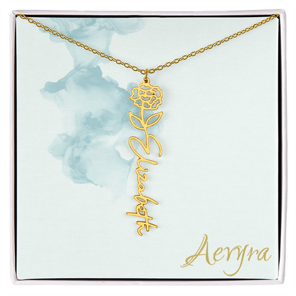 Aevyra “Forever & Bloom” Custom Rose Name Necklace – Personalized Gold Flower Pendant Gift for Her