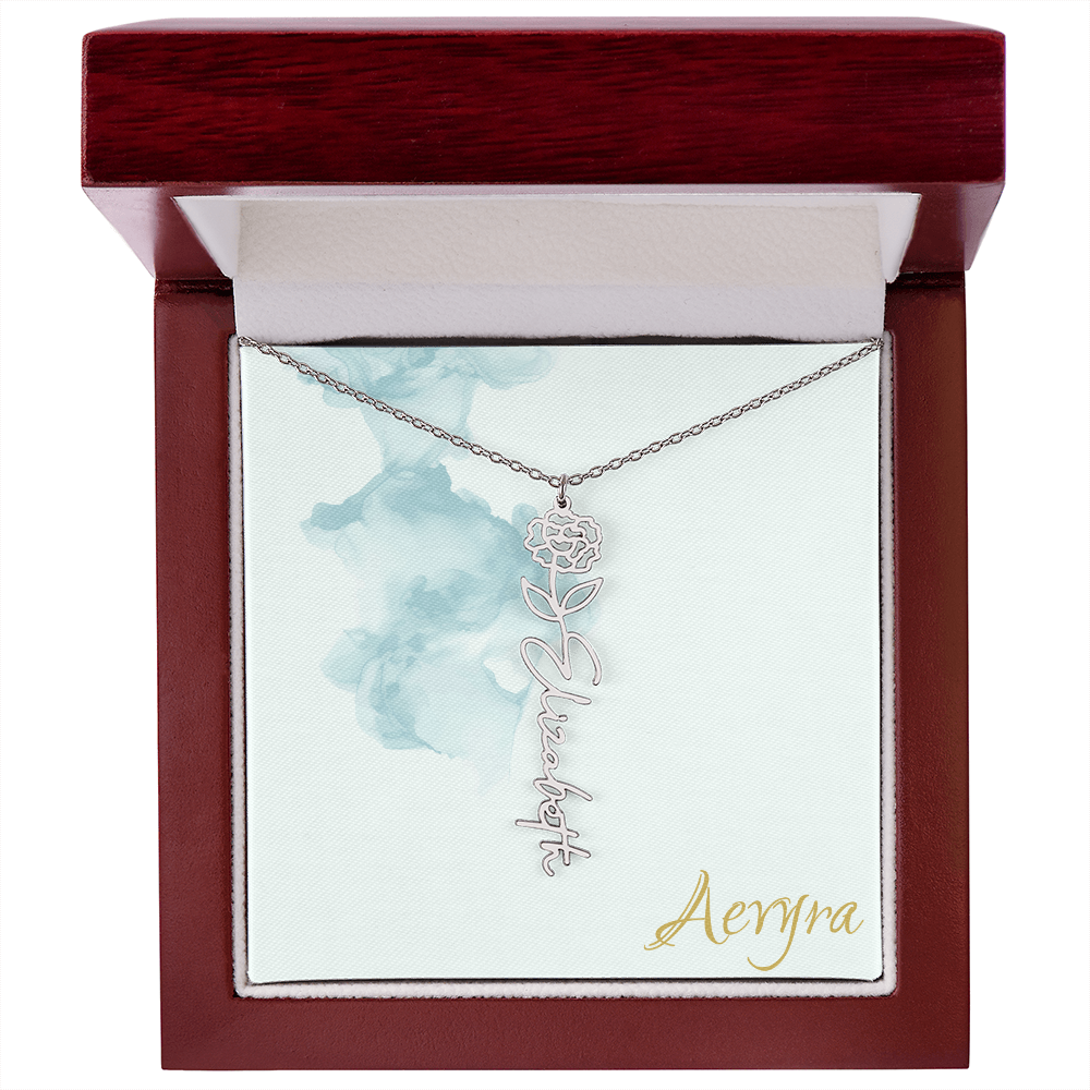 Aevyra “Forever & Bloom” Custom Rose Name Necklace – Personalized Gold Flower Pendant Gift for Her
