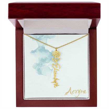 Aevyra “Forever & Bloom” Custom Rose Name Necklace – Personalized Gold Flower Pendant Gift for Her