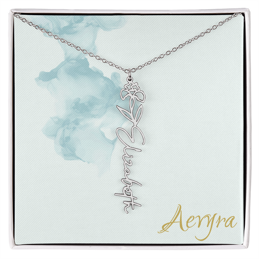 Aevyra “Forever & Bloom” Custom Rose Name Necklace – Personalized Gold Flower Pendant Gift for Her