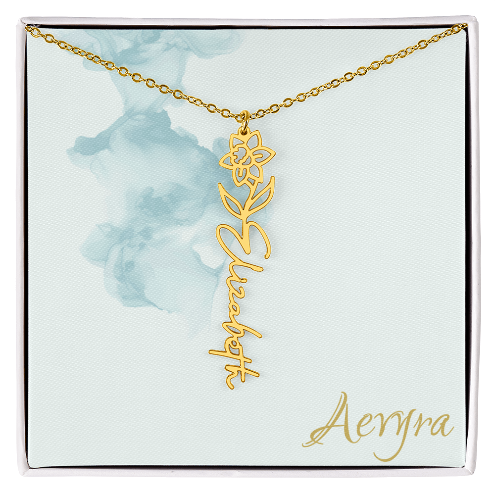 Aevyra “Forever & Bloom” Custom Rose Name Necklace – Personalized Gold Flower Pendant Gift for Her