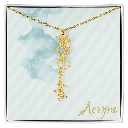 Aevyra “Forever & Bloom” Custom Rose Name Necklace – Personalized Gold Flower Pendant Gift for Her