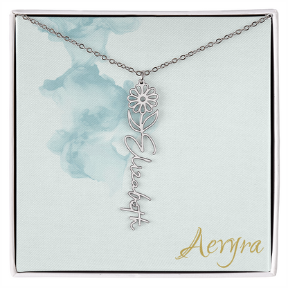 Aevyra “Forever & Bloom” Custom Rose Name Necklace – Personalized Gold Flower Pendant Gift for Her