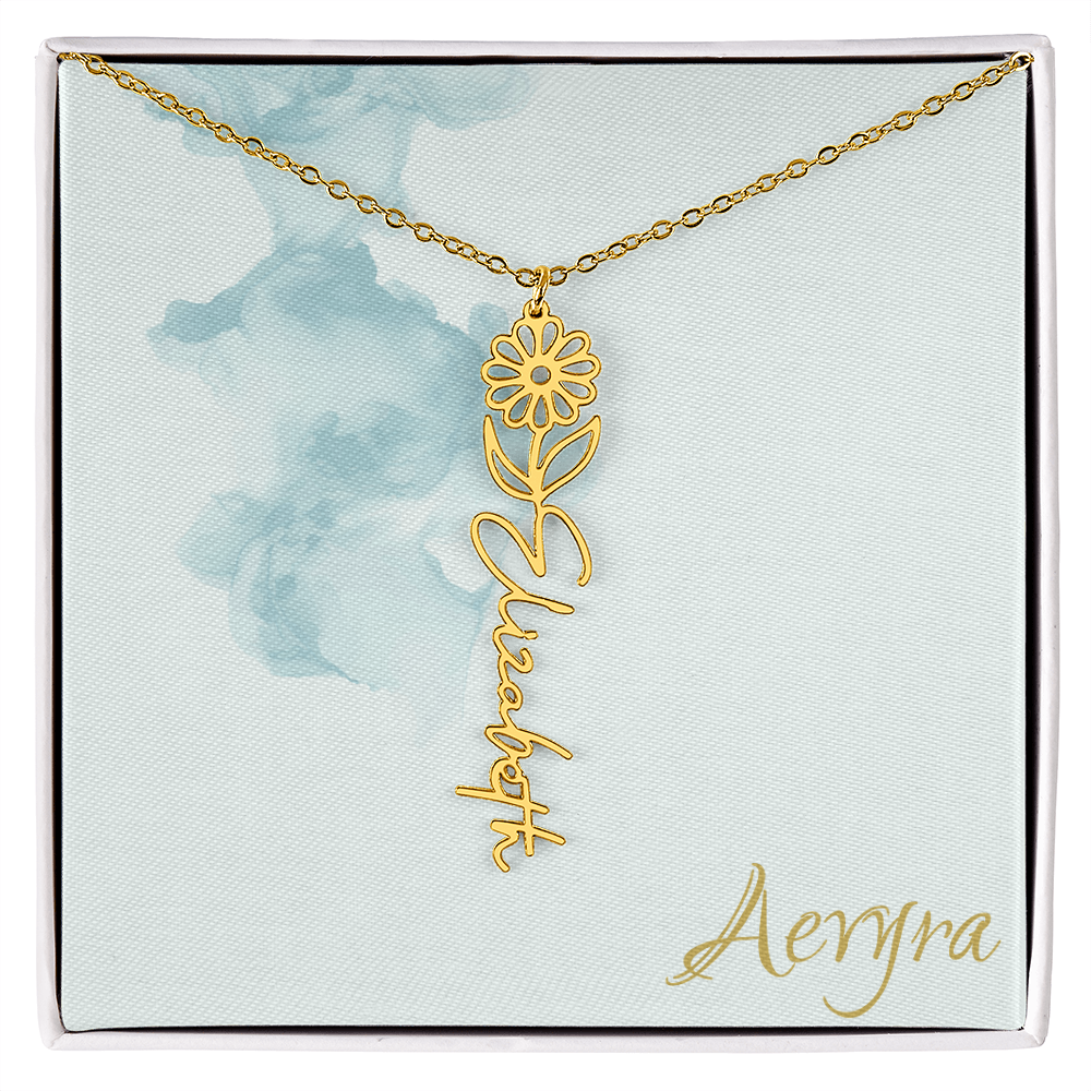 Aevyra “Forever & Bloom” Custom Rose Name Necklace – Personalized Gold Flower Pendant Gift for Her