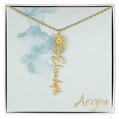 Aevyra “Forever & Bloom” Custom Rose Name Necklace – Personalized Gold Flower Pendant Gift for Her