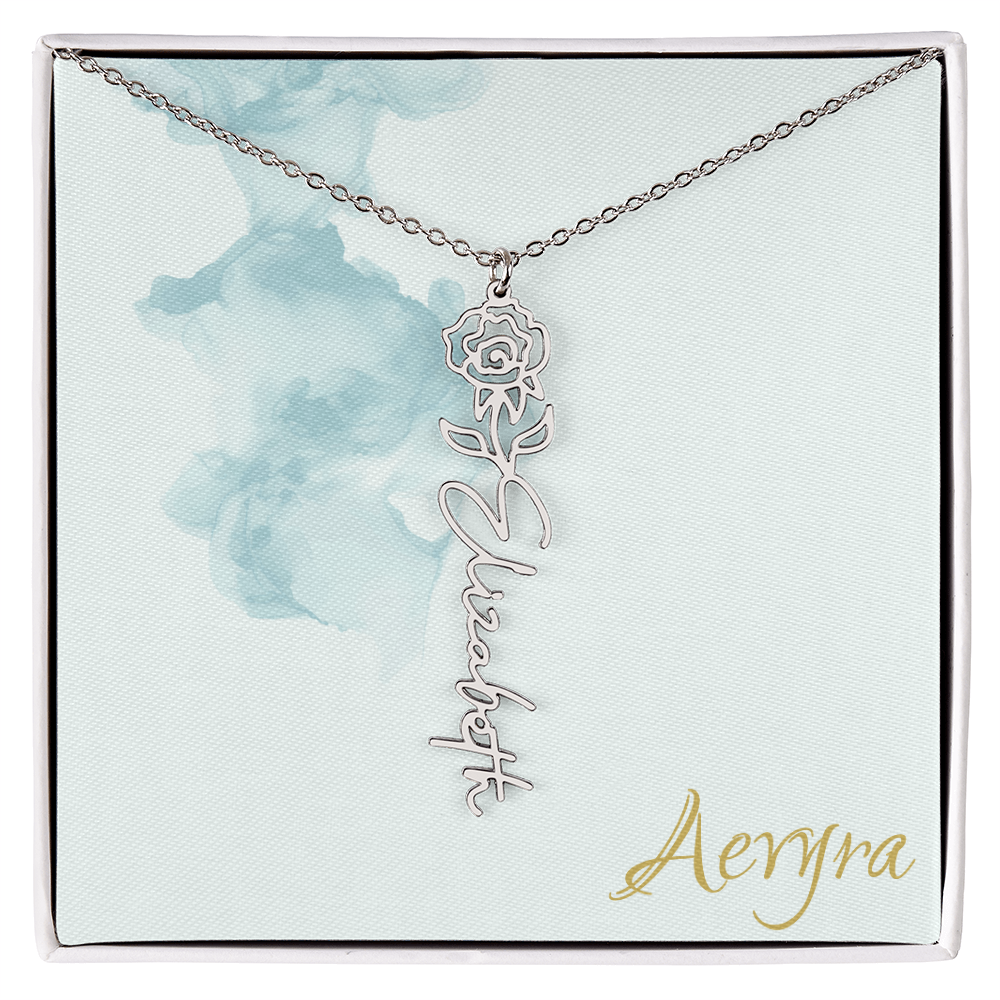 Aevyra “Forever & Bloom” Custom Rose Name Necklace – Personalized Gold Flower Pendant Gift for Her