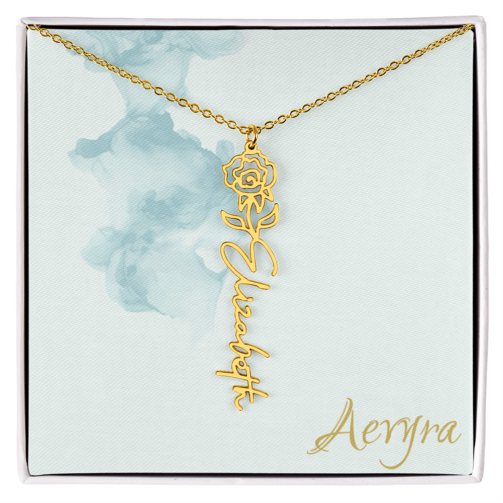 Aevyra “Forever & Bloom” Custom Rose Name Necklace – Personalized Gold Flower Pendant Gift for Her
