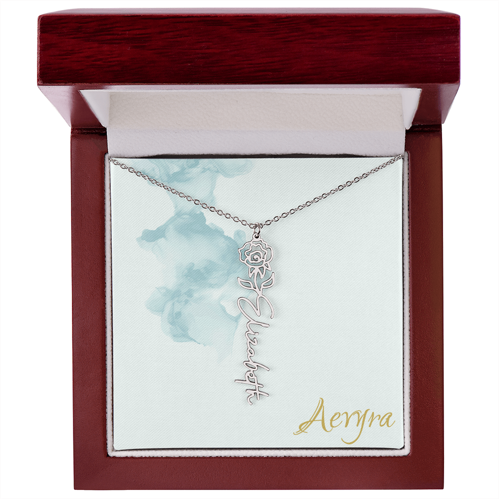 Aevyra “Forever & Bloom” Custom Rose Name Necklace – Personalized Gold Flower Pendant Gift for Her