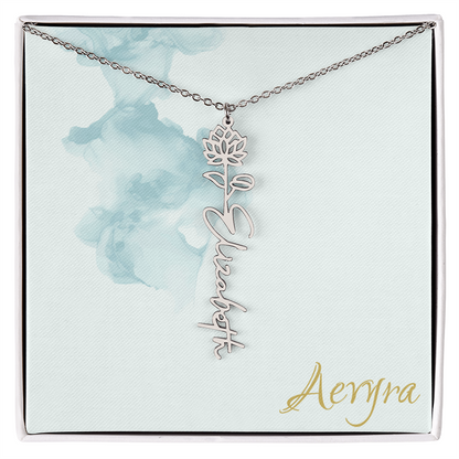 Aevyra “Forever & Bloom” Custom Rose Name Necklace – Personalized Gold Flower Pendant Gift for Her
