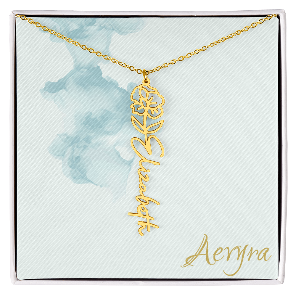 Aevyra “Forever & Bloom” Custom Rose Name Necklace – Personalized Gold Flower Pendant Gift for Her