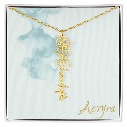 Aevyra “Forever & Bloom” Custom Rose Name Necklace – Personalized Gold Flower Pendant Gift for Her