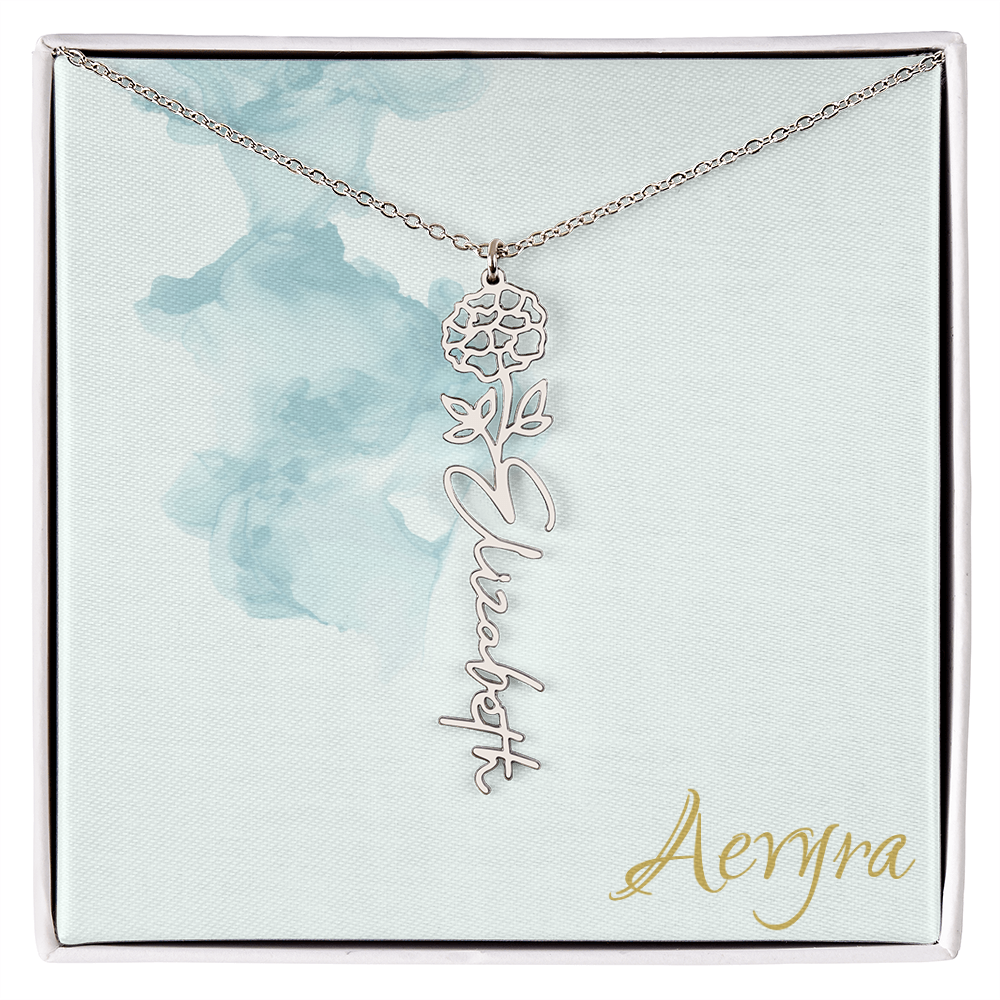 Aevyra “Forever & Bloom” Custom Rose Name Necklace – Personalized Gold Flower Pendant Gift for Her