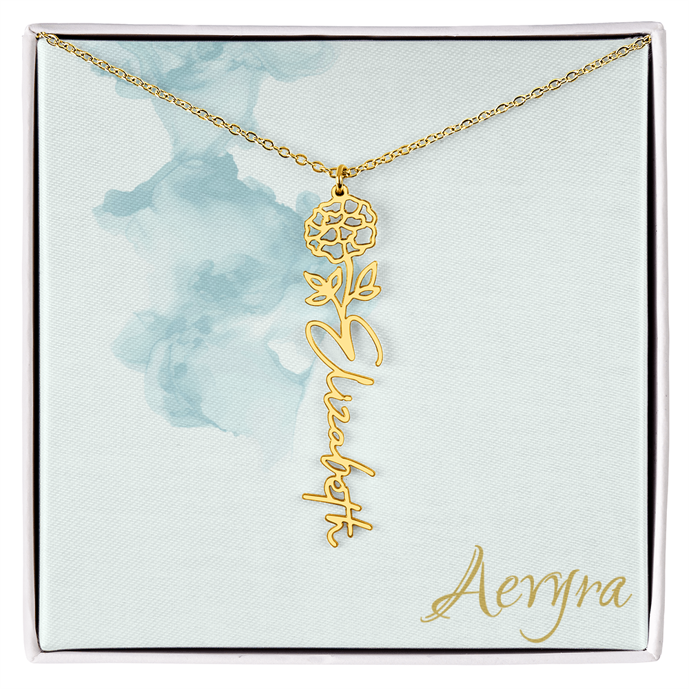 Aevyra “Forever & Bloom” Custom Rose Name Necklace – Personalized Gold Flower Pendant Gift for Her