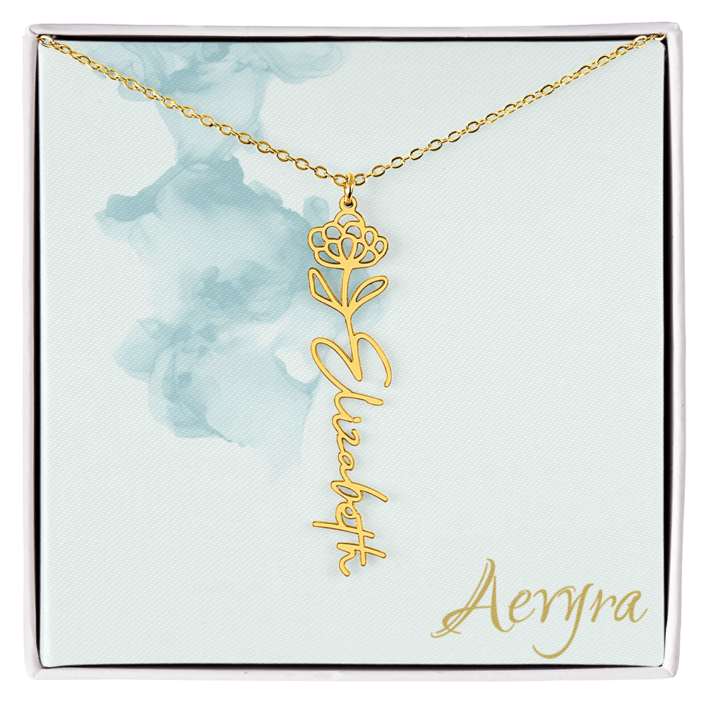 Aevyra “Forever & Bloom” Custom Rose Name Necklace – Personalized Gold Flower Pendant Gift for Her